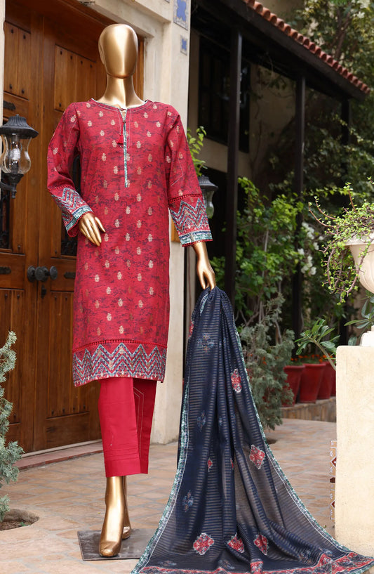 HZ Damask RTW Jacquard Printed Lawn Collection 2024 - PJL 407 RED