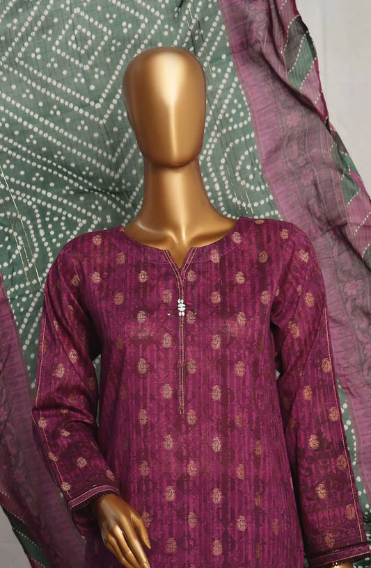 HZ Damask Jacquard Digital Printed RTW Collection - PJL 702 PURPLE