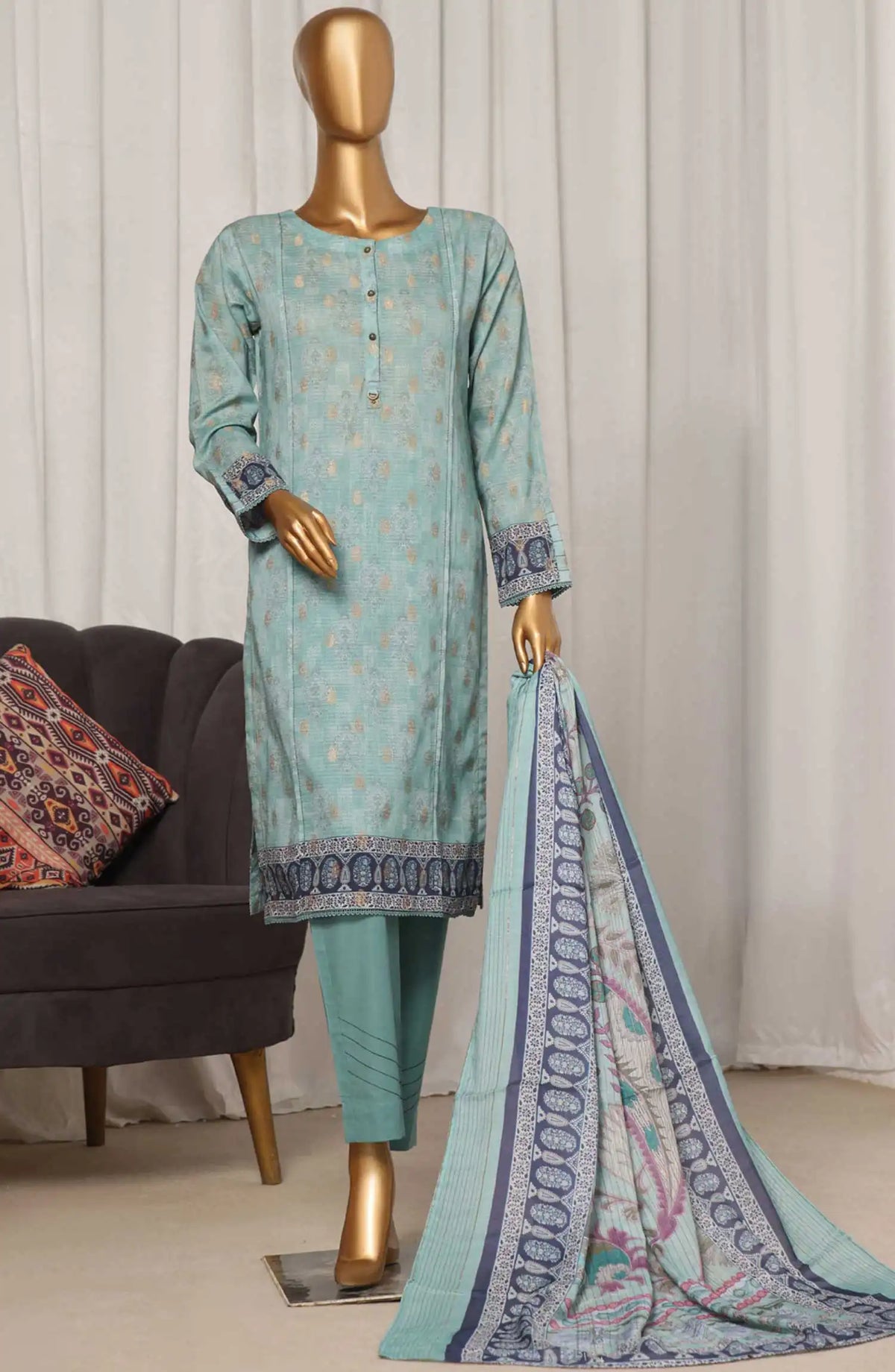 HZ Damask Jacquard Digital Printed RTW Collection - PJL 703 SAPPHIRE