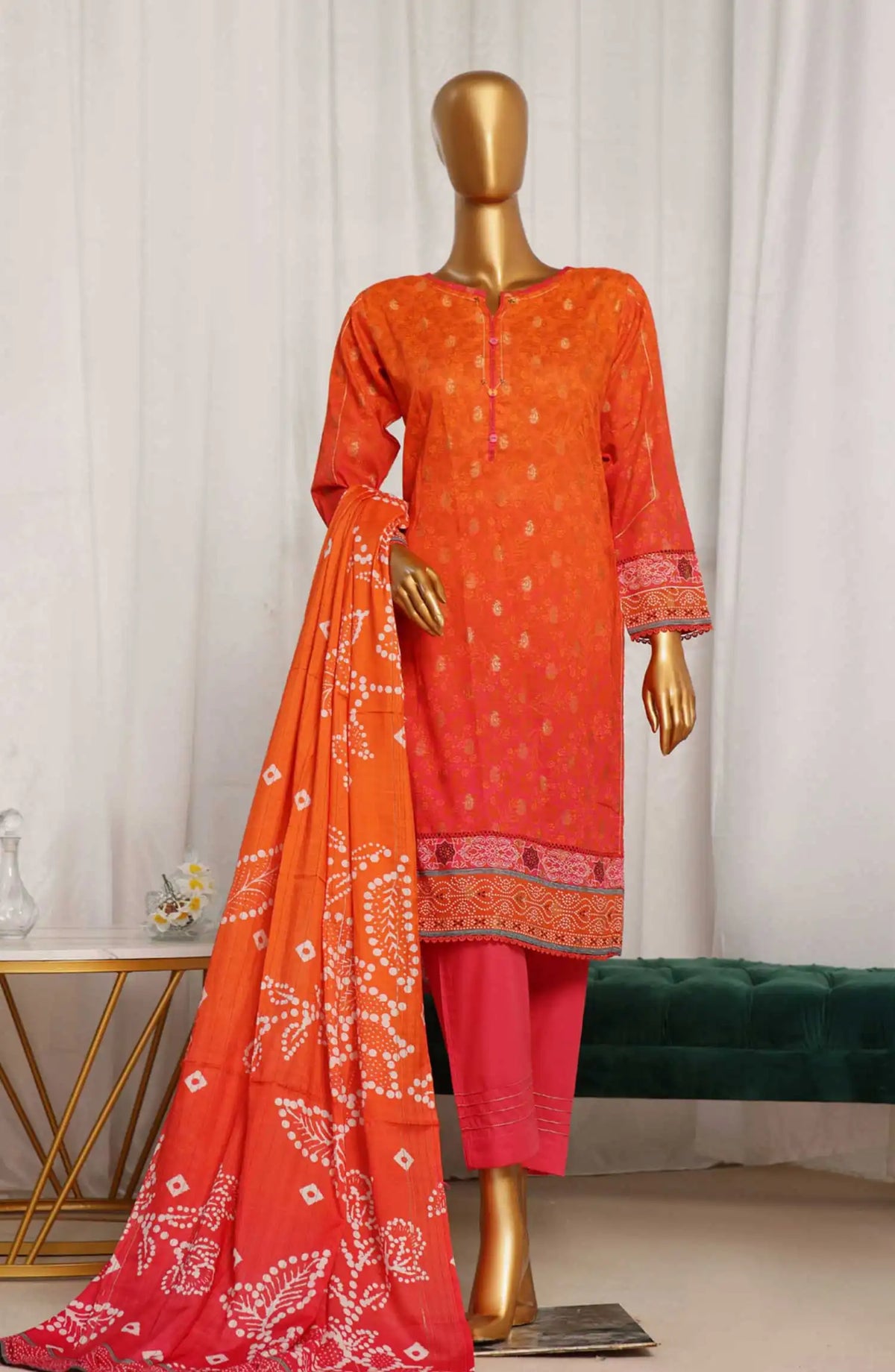 HZ Damask Jacquard Digital Printed RTW Collection - PJL 705 ORANGE