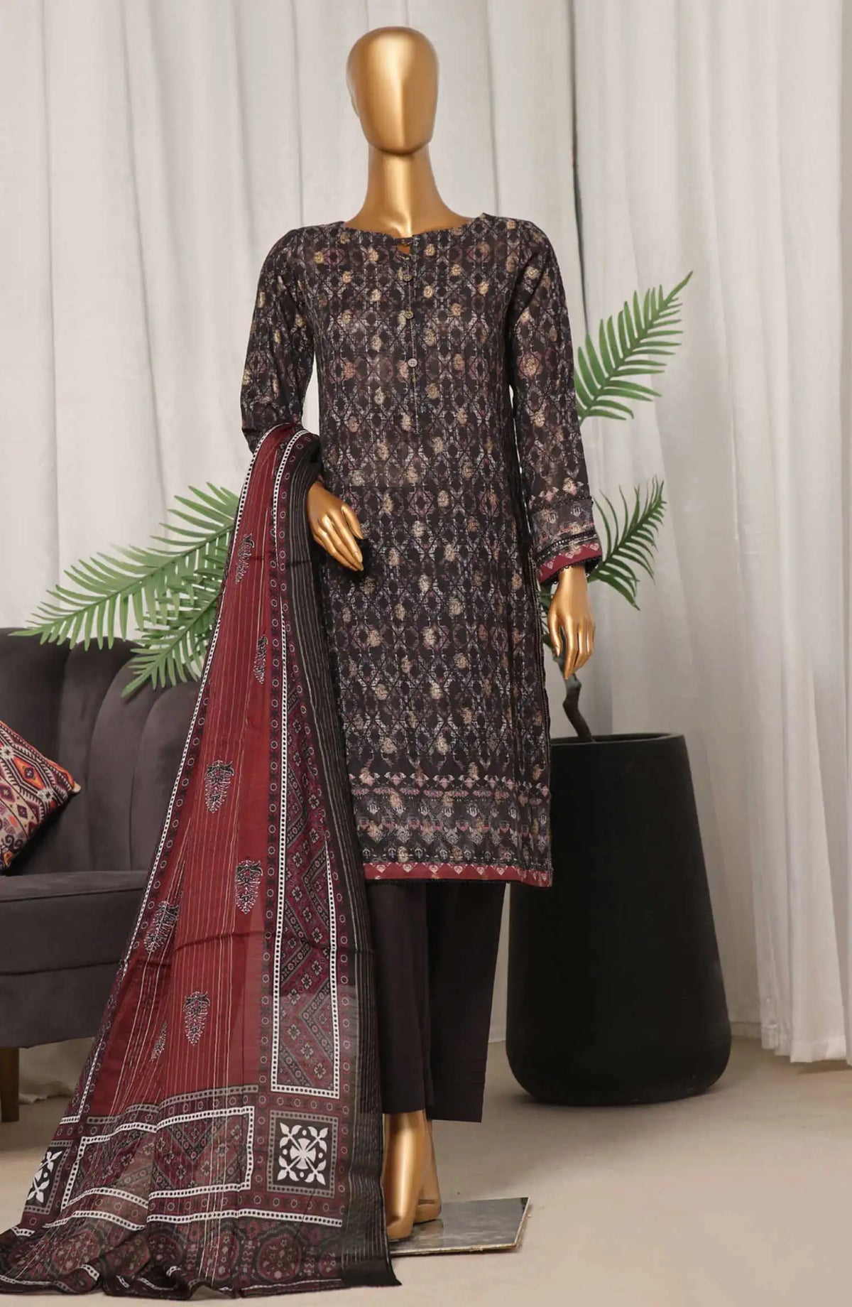 HZ Damask Jacquard Digital Printed RTW Collection - PJL 708 BLACK