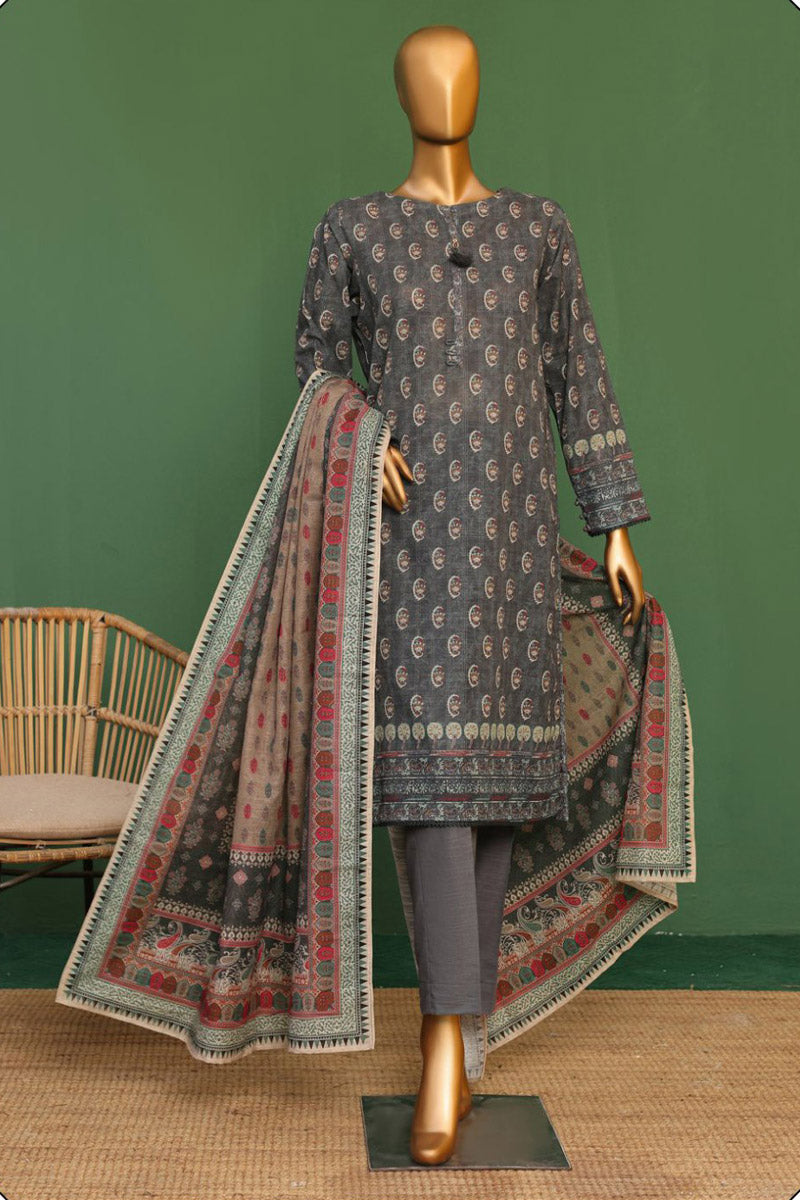 HZ Textile Khaddar Zarri Printed 3 piece Unstitched Collection - PK 27