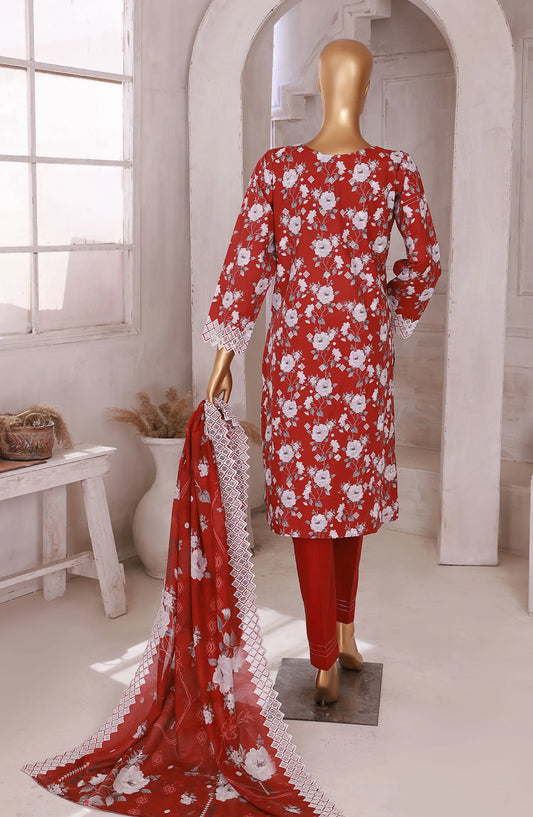 HZ RTW Printkari Embroidered Lawn Collection 2024 - PKL 401 DULL RED