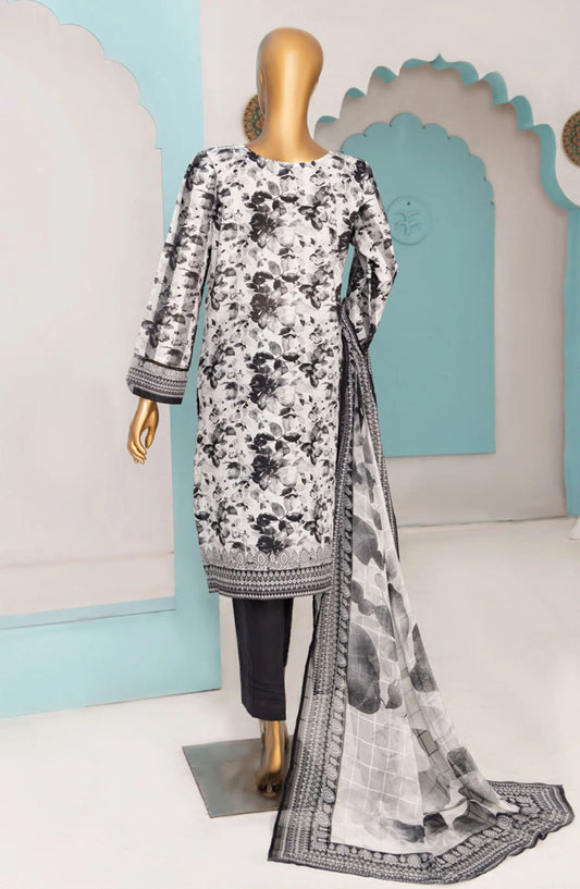 HZ RTW Printkari with Bamber Chiffon Dupatta - PLC-411 GREY BLACK
