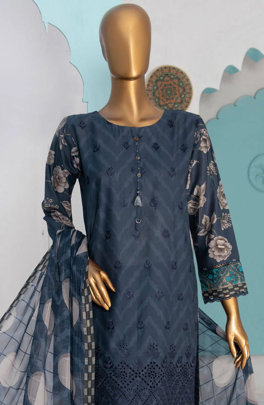 HZ RTW Printkari with Bamber Chiffon Dupatta - PLC-413 NAVY