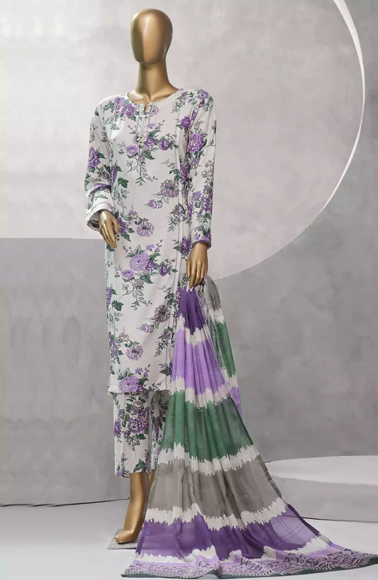 HZ Florence Winter RTW Printed Linen 3 Pc Collection - PLC-901 CREAM PURPLE