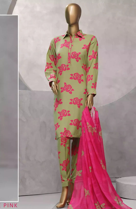 HZ Florence Winter RTW Printed Linen 3 Pc Collection - PLC-903 OLIVE PINK