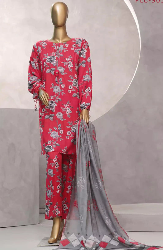 HZ Florence Winter RTW Printed Linen 3 Pc Collection -PLC-905 RUBY RED