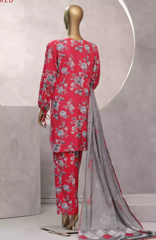 HZ Florence Winter RTW Printed Linen 3 Pc Collection -PLC-905 RUBY RED