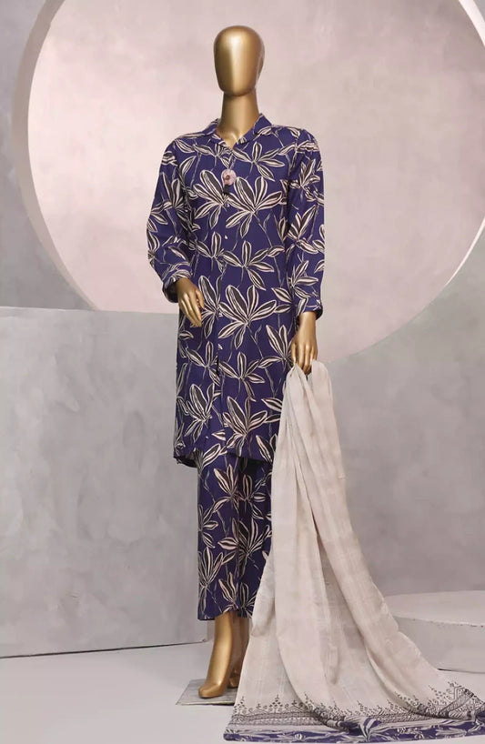 HZ Florence Winter RTW Printed Linen 3 Pc Collection -PLC-907 INDIGO PURPLE