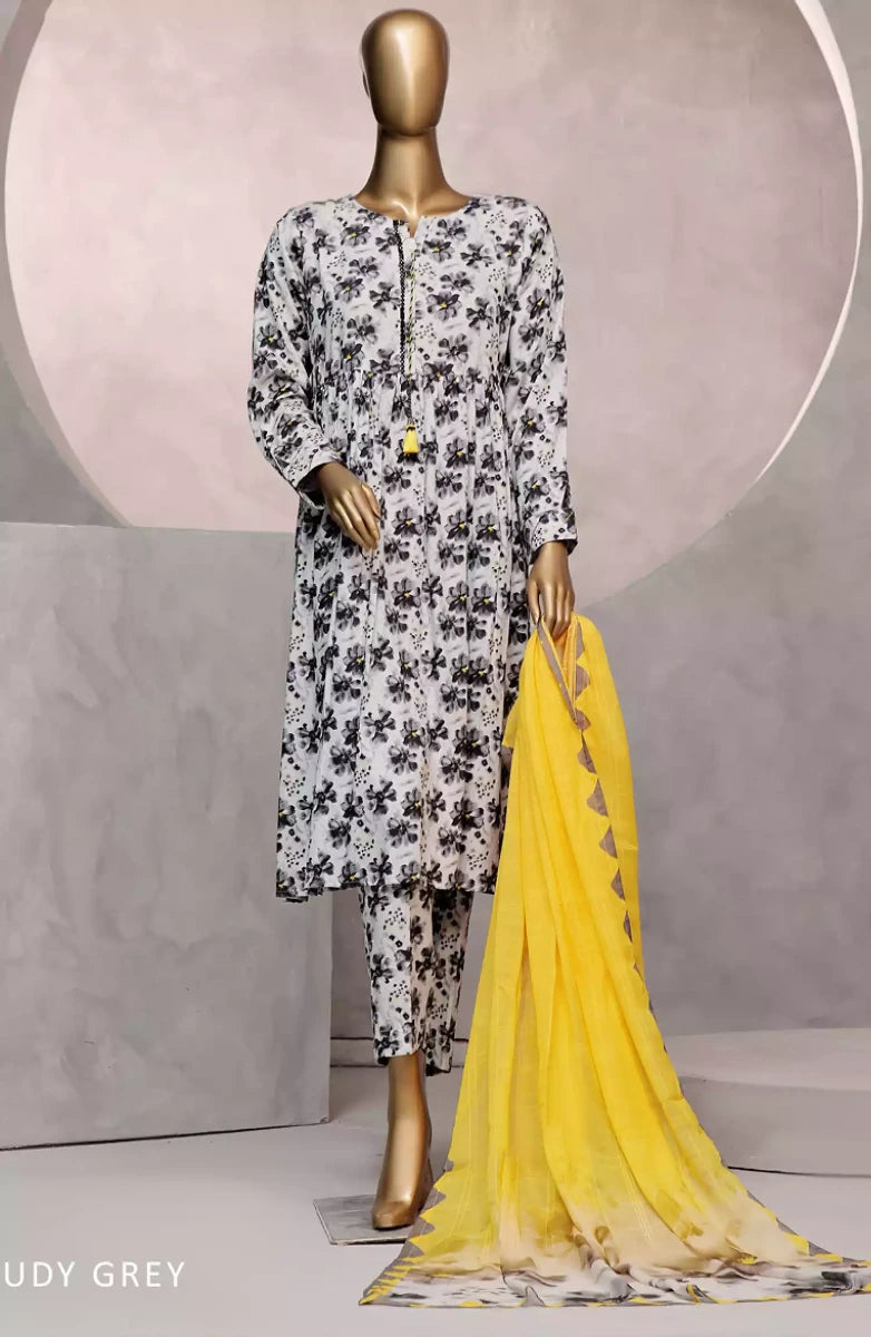 HZ Florence Winter RTW Printed Linen 3 Pc Collection -PLC-908 CLOUDY GREY