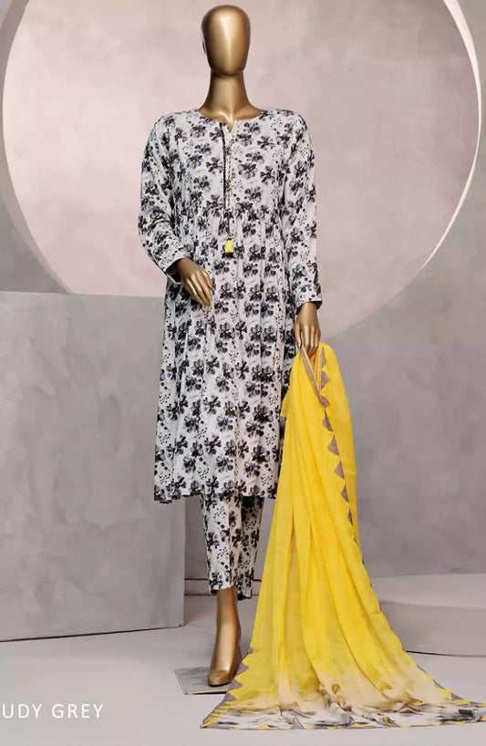 HZ Florence Winter RTW Printed Linen 3 Pc Collection -PLC-908 CLOUDY GREY