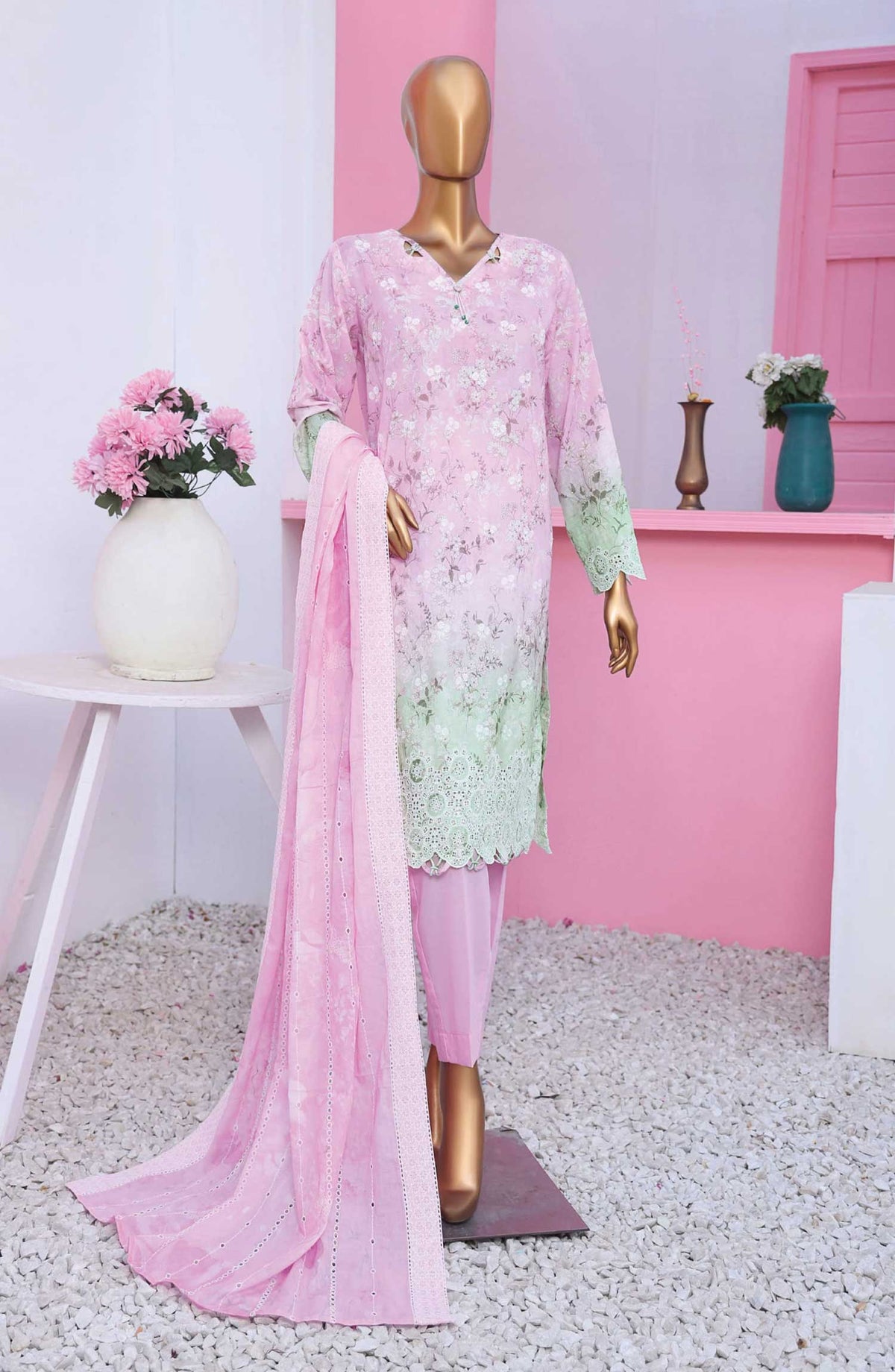 HZ Textile Embroidered Lawn Unstitched 3 Piece - PLK-786 - HZ25LK - Pink - Summer Collection