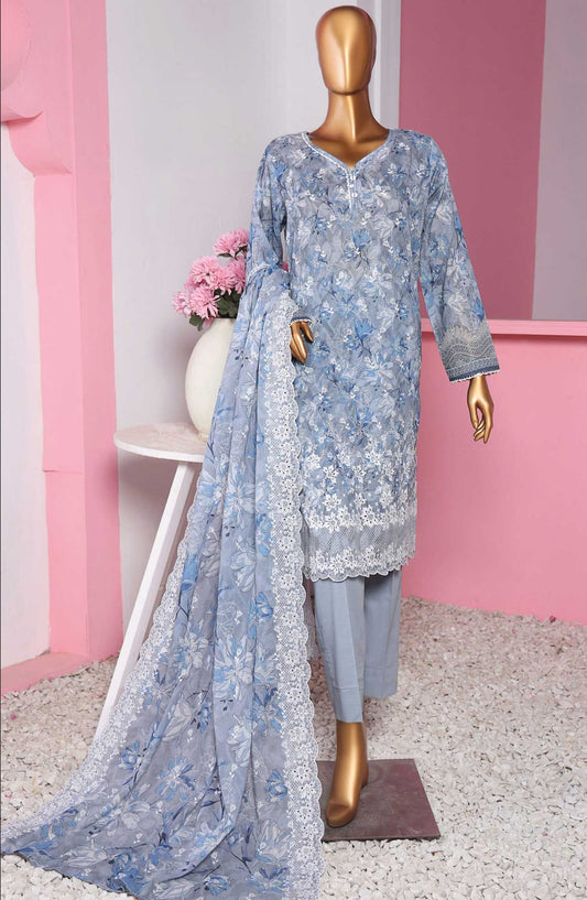 HZ Textile Embroidered Lawn Unstitched 3 Piece - PLK-811 - HZ25LK - Light Blue - Summer Collection
