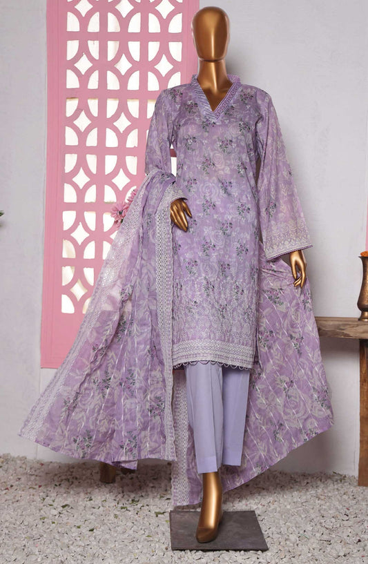 HZ Textile Embroidered Lawn Unstitched 3 Piece - PLK-813 - HZ25LK - Lavender - Summer Collection