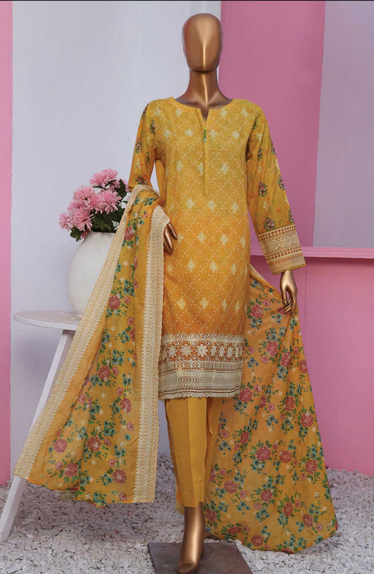 HZ Textile Embroidered Lawn Unstitched 3 Piece - PLK-814 - HZ25LK - Mustard - Summer Collection