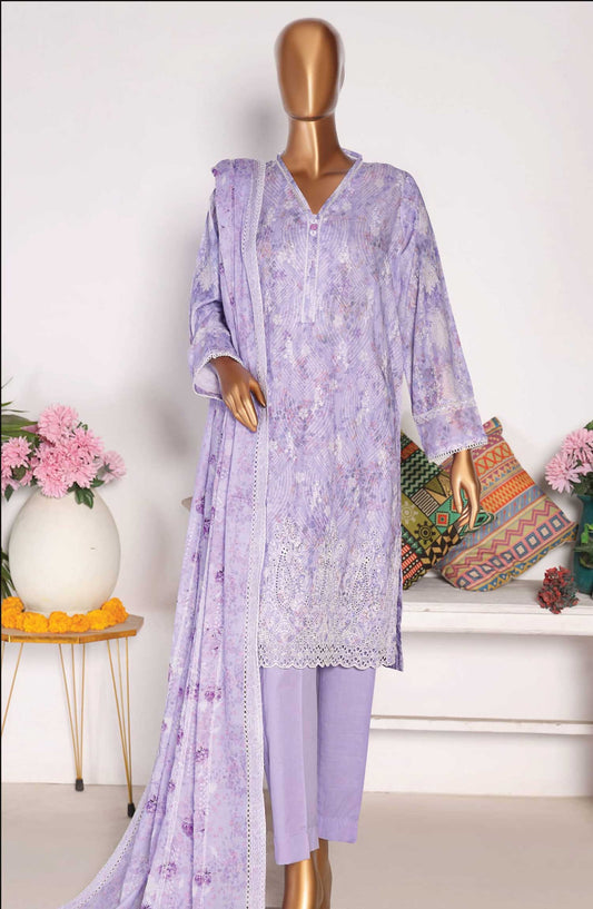 HZ Textile Embroidered Lawn Unstitched 3 Piece - PLK-815 - HZ25LK - Greyish Purple - Summer Collection