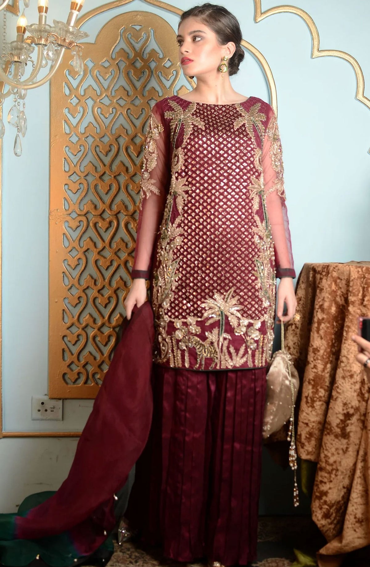 Hues Atelier Embroidered Zardozai 3 Piece - Plum Haute - HA25LF - Purple - Festive Collection