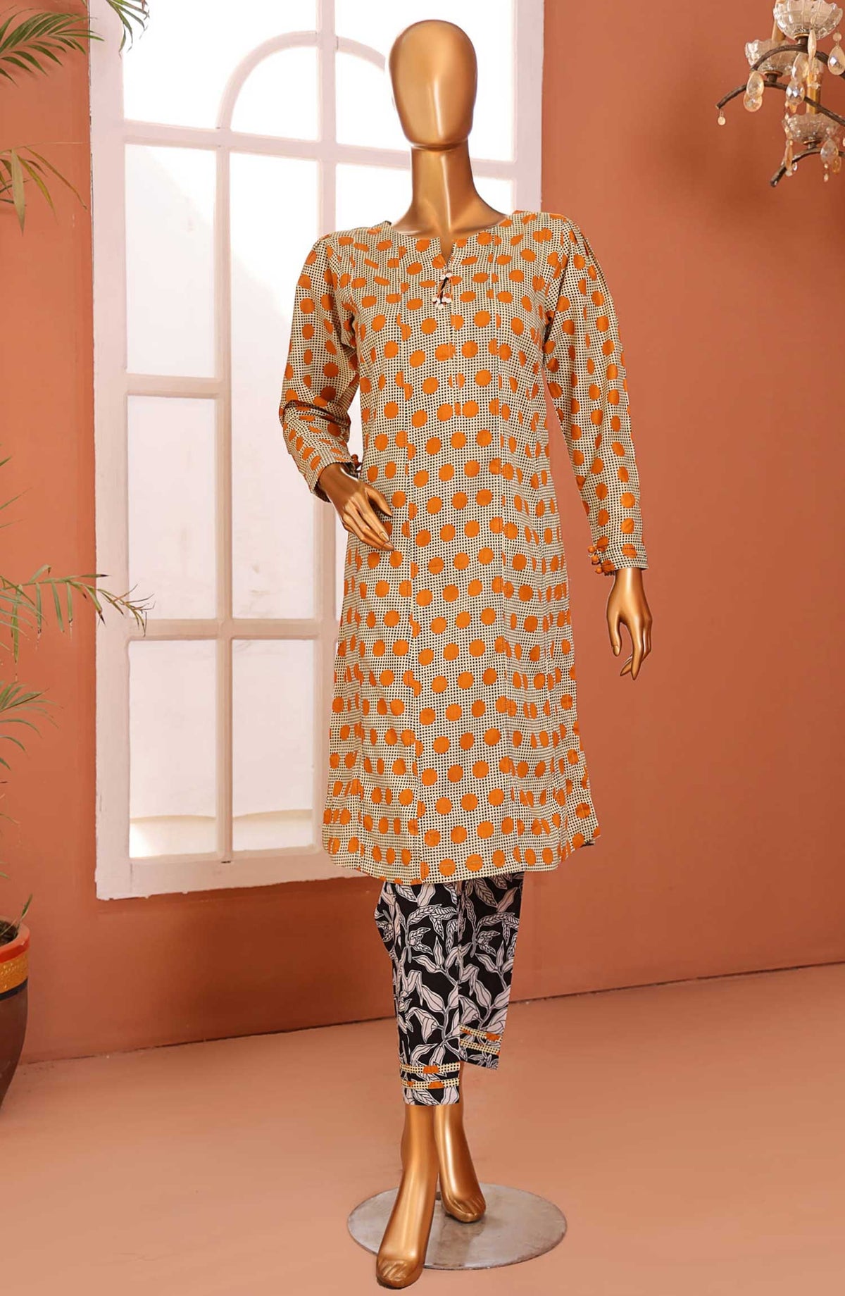 Afsaane by HZ Textile Printed Lawn Stitched 2 Piece - PMS-101 FLEUR DOTS - HZ25AFL - Beige - Summer Collection