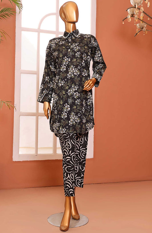 Afsaane by HZ Textile Printed Lawn Stitched 2 Piece - PMS-105 MISTY FLOWER - HZ25AFL - Dark Grey - Summer Collection