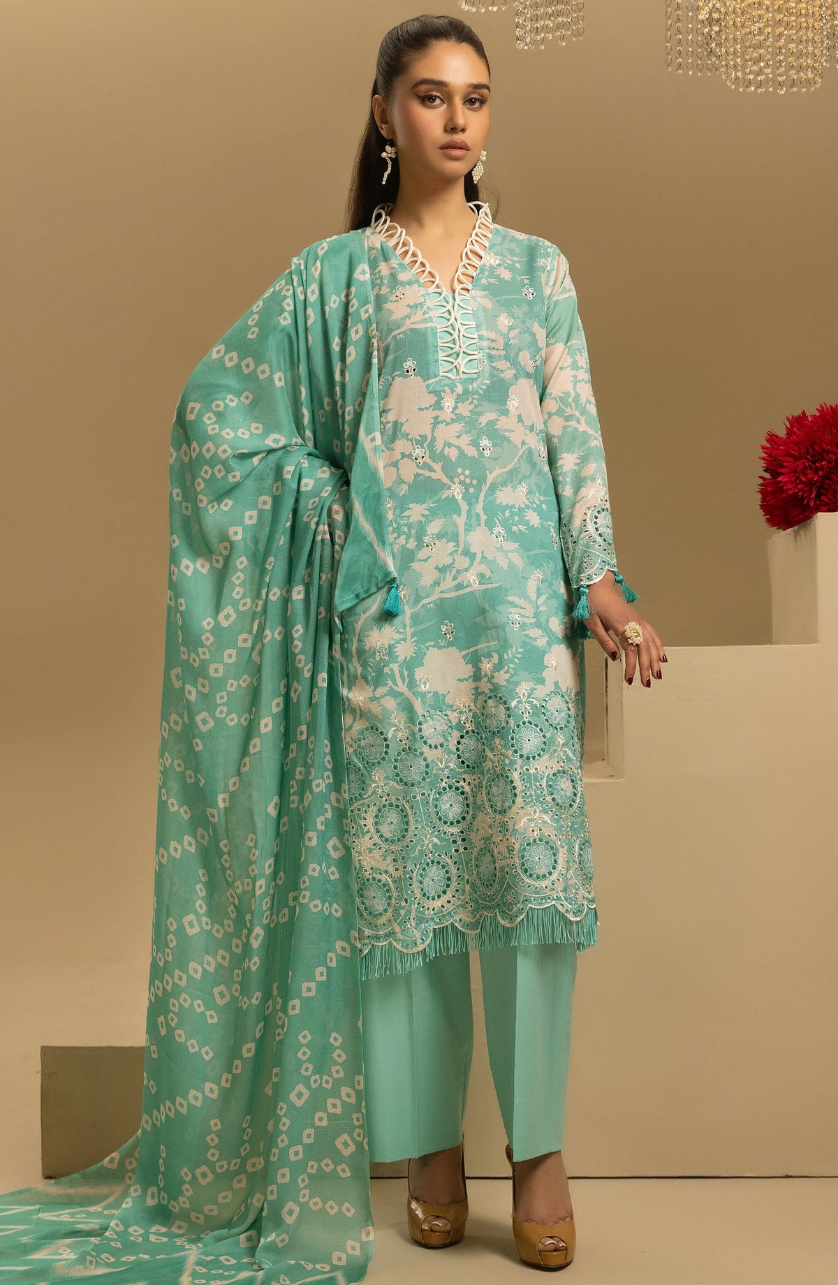 Printkari by Nur Embroidered Lawn Unstitched 3 Piece Suit - PN-33 - NUR25PTK - Sea Green - Summer Collection