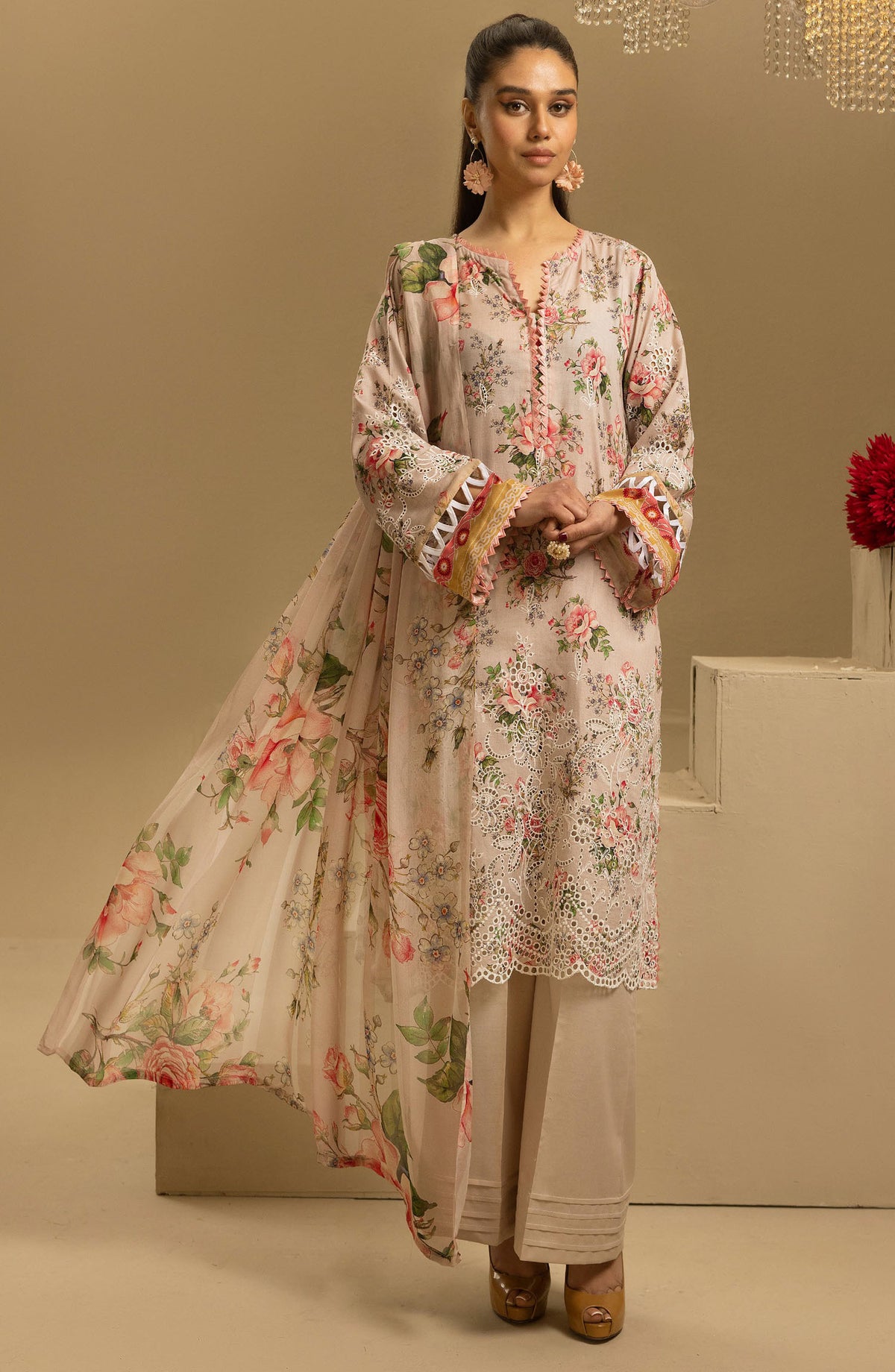 Printkari by Nur Embroidered Lawn Unstitched 3 Piece Suit - PN-34 - NUR25PTK - Beige - Summer Collection