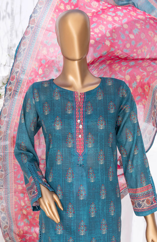 HZ RTW Summer Bloom Printed 3 Pc Collection - PNL-405 TURQUOISE
