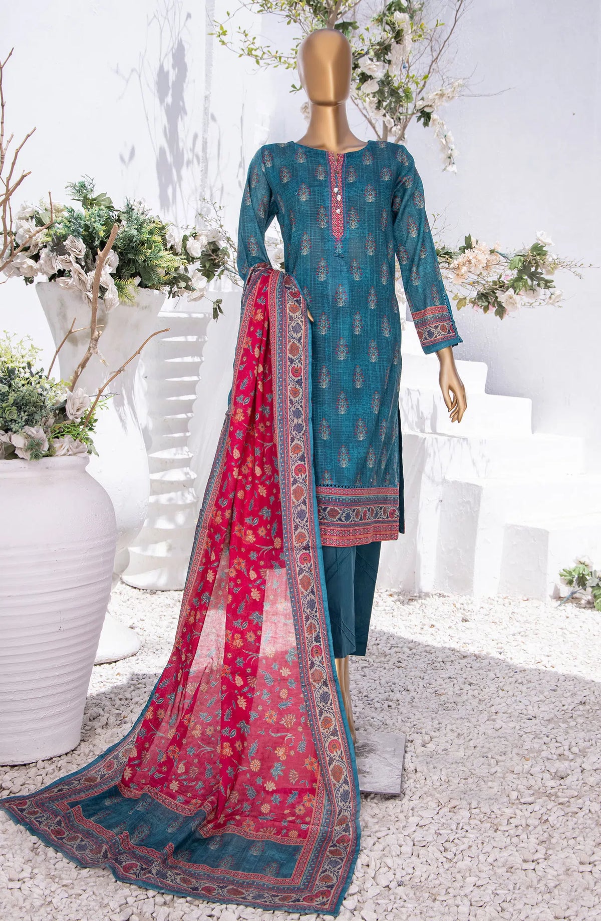HZ RTW Summer Bloom Printed 3 Pc Collection - PNL-405 TURQUOISE