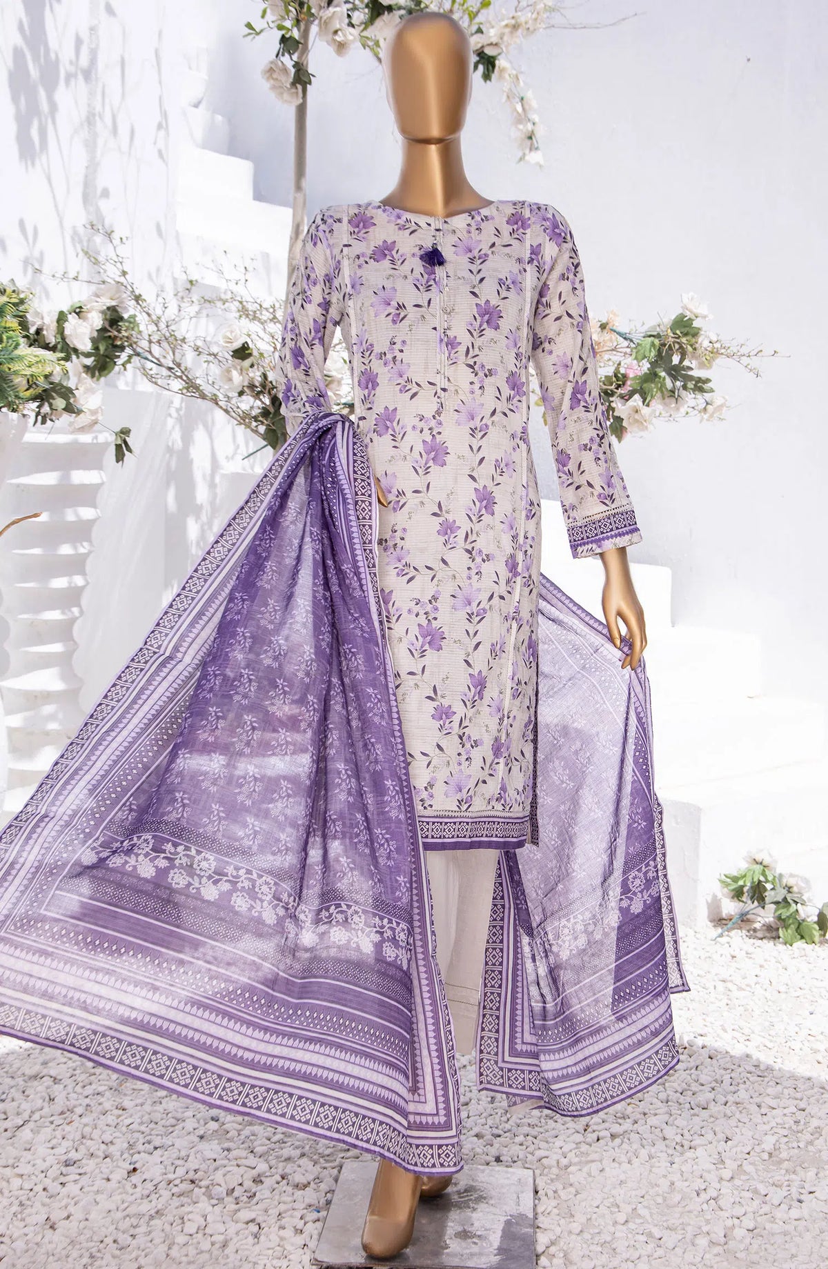 HZ RTW Summer Bloom Printed 3 Pc Collection - PNL-407 PUPLE