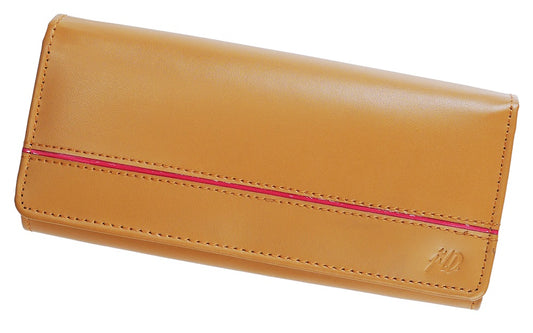 Women Round Stripe Leather Clutch Long Wallet PIPIN CAMEL