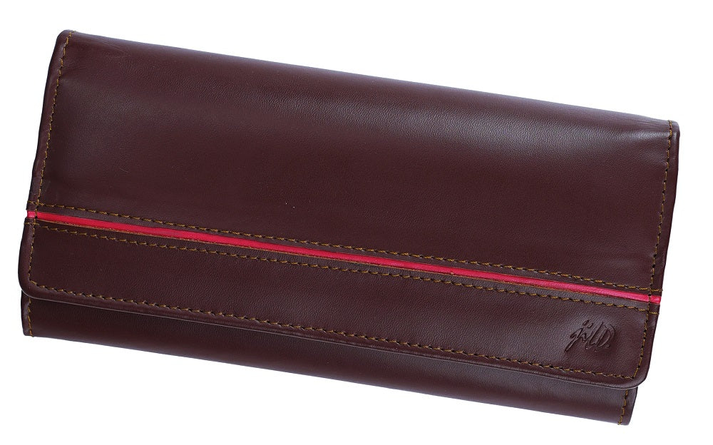 Women Round Stripe Leather Clutch Long Wallet PIPIN BURGUNDY