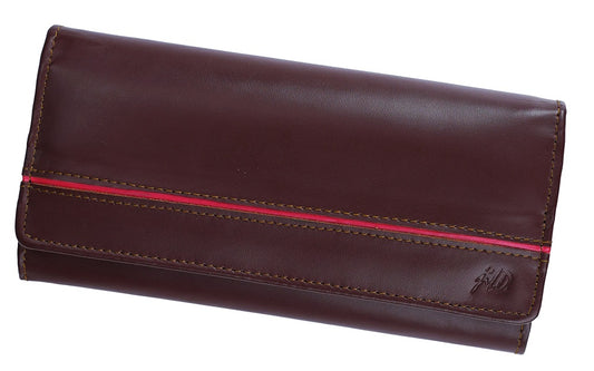 Women Round Stripe Leather Clutch Long Wallet PIPIN BURGUNDY