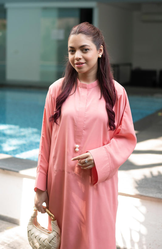 La Rosaa Solid georgette Stitched 2 Piece - Powder Puff - Pink - Casual Collection
