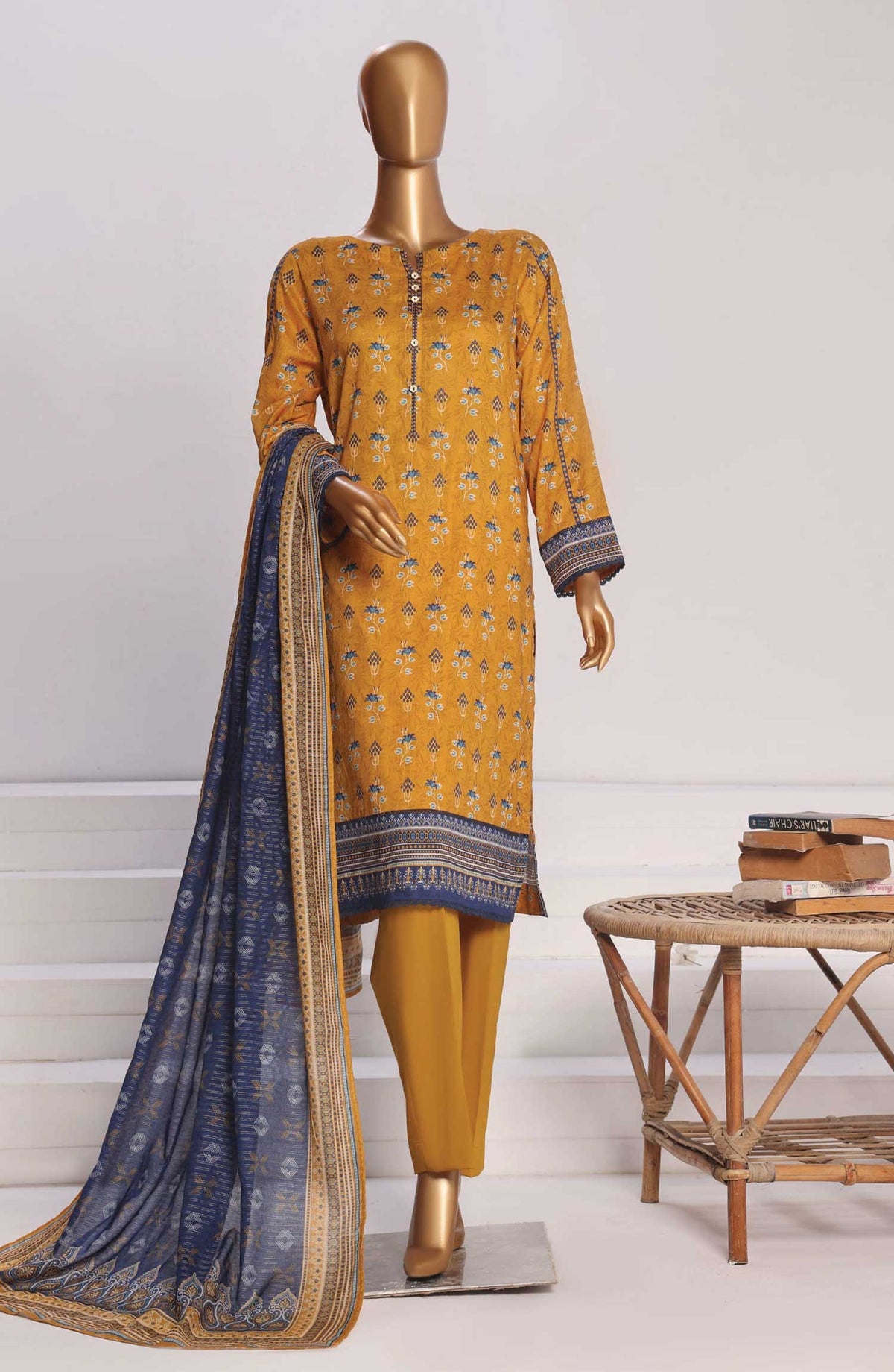 Platinum Digital by HZ Textile Printed Lawn Unstitched 3 Piece - PPC 171 - HZ25PD - Mustard - Summer Collection