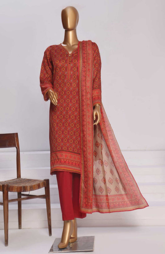 Platinum Digital by HZ Textile Printed Lawn Unstitched 3 Piece - PPC 177 - HZ25PD - Red - Summer Collection