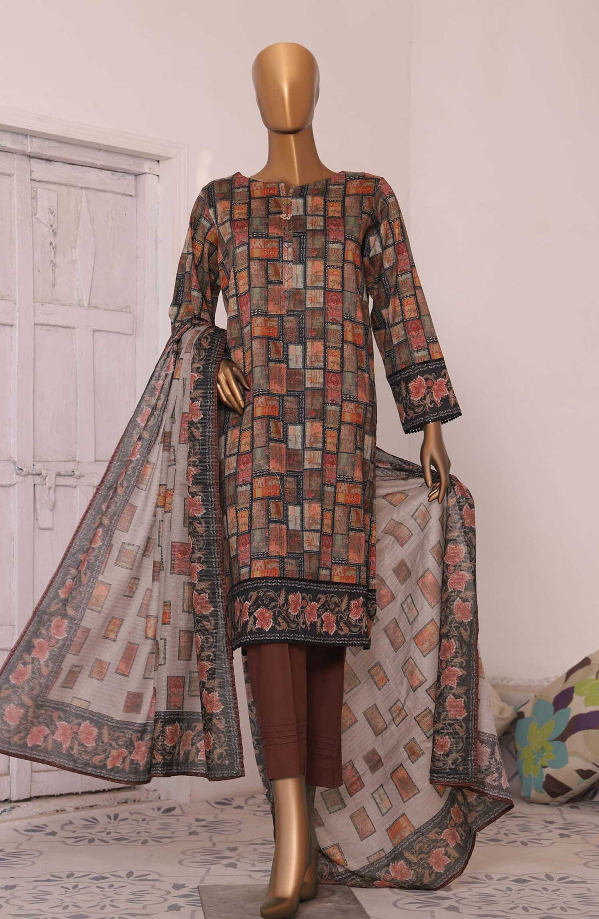 HZ Textile Printed Lawn Unstitched 3 Piece - PPC-191 - HZ25PL3 - Brown - Summer Collection