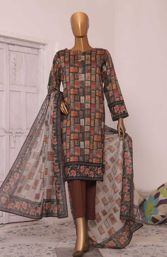 HZ Textile Printed Lawn Unstitched 3 Piece - PPC-191 - HZ25PL3 - Brown - Summer Collection