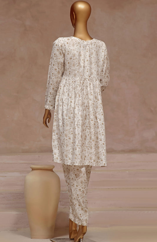 HZ RTW Florence Printed Raw Silk 2 Pc Frocks Collection - PRF-101 Vintage IVORY