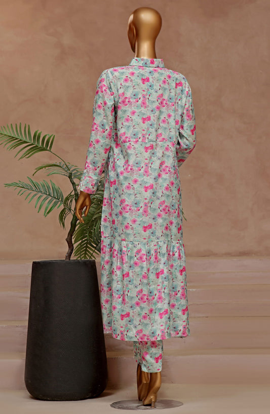 HZ RTW Florence Printed Raw Silk 2 Pc Frocks Collection - PRF-103 Candy GREEN
