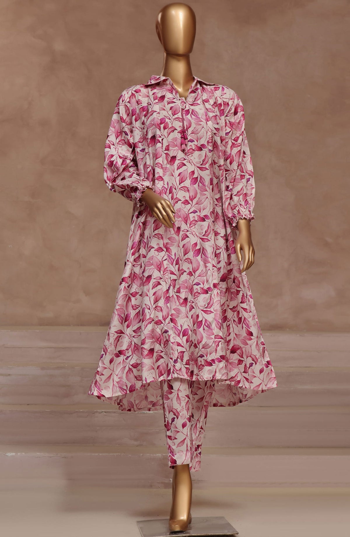 HZ RTW Florence Printed Raw Silk 2 Pc Frocks Collection - PRF-106 Pastel PINK