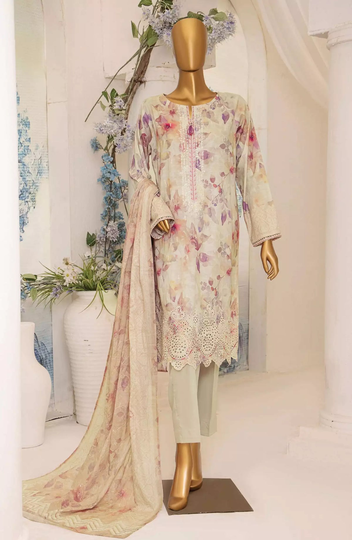 HZ Printkari Slub Cambric Embroidered Collection - PSC 205