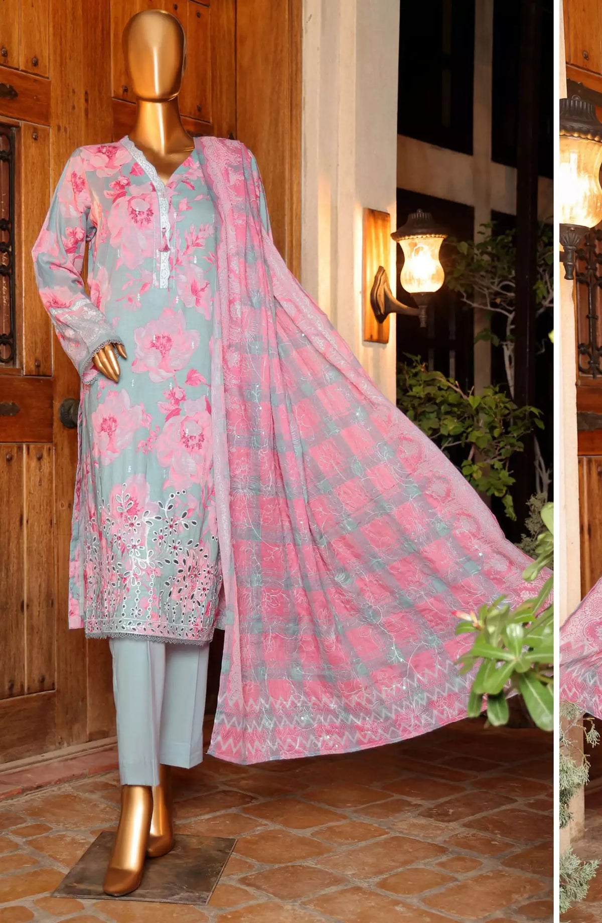 HZ Printkari Slub Cambric Embroidered Collection - PSC 213