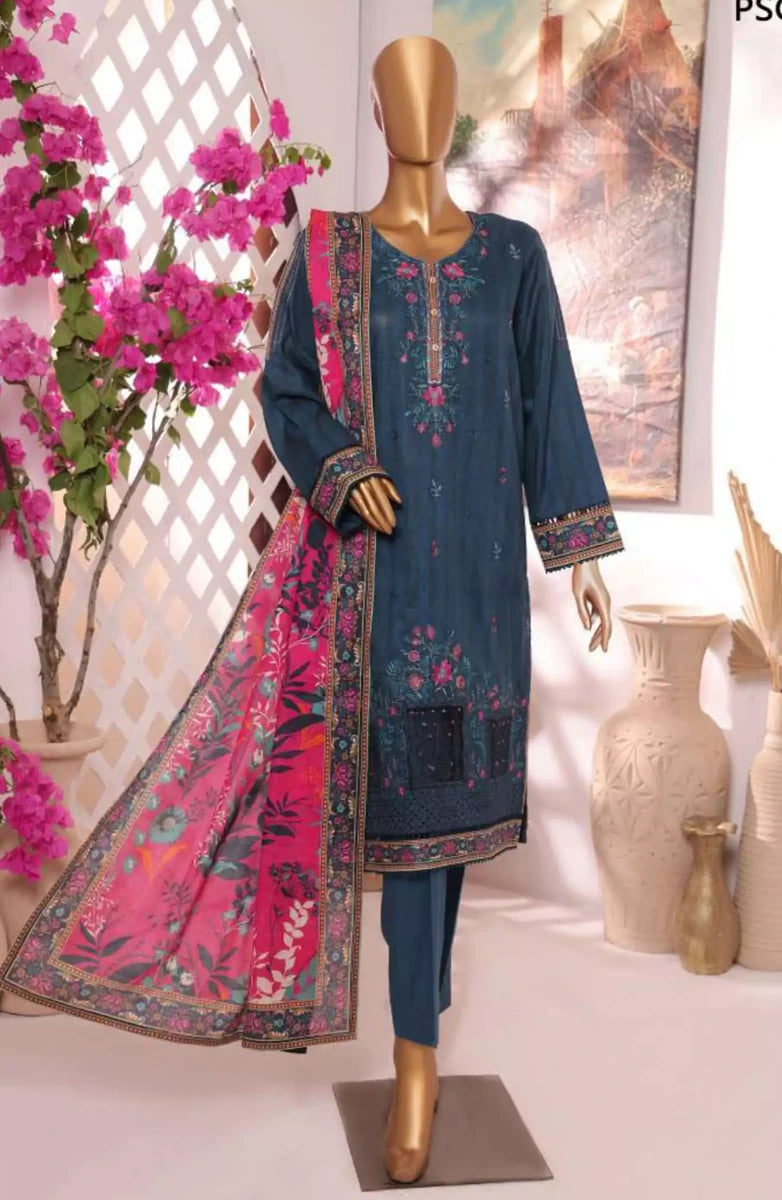 HZ Printkari Slub Cambric Embroidered Collection-PSC-221