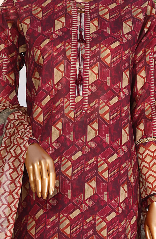 HZ RTW Summer Vibes Printed Lawn Collection Vol 01 - PSL 408 BURGUNDY