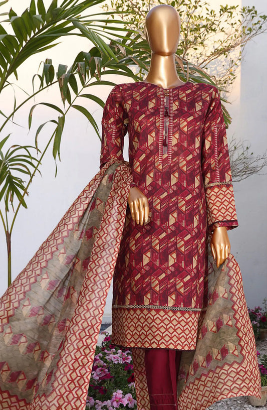 HZ RTW Summer Vibes Printed Lawn Collection Vol 01 - PSL 408 BURGUNDY