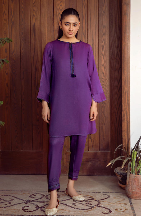 La Rosaa Solid dhanak Stitched 2 Piece - Purple Kaia - Purple - Casual Collection