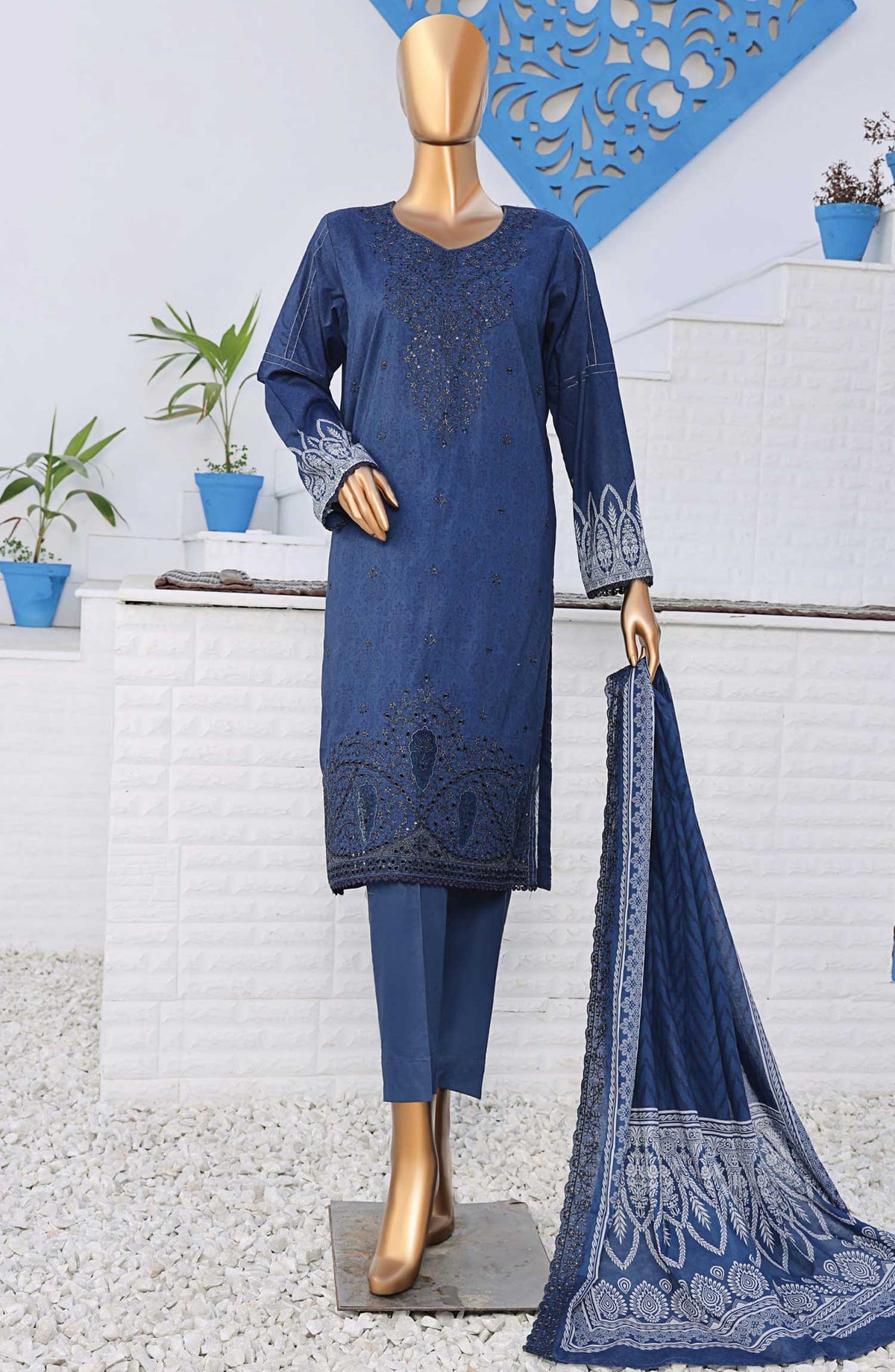 Venice by HZ Textile Embroidered Lawn Unstitched 3 Piece Suit - PVE 908 - HZ25VL - Blue - Summer Collection