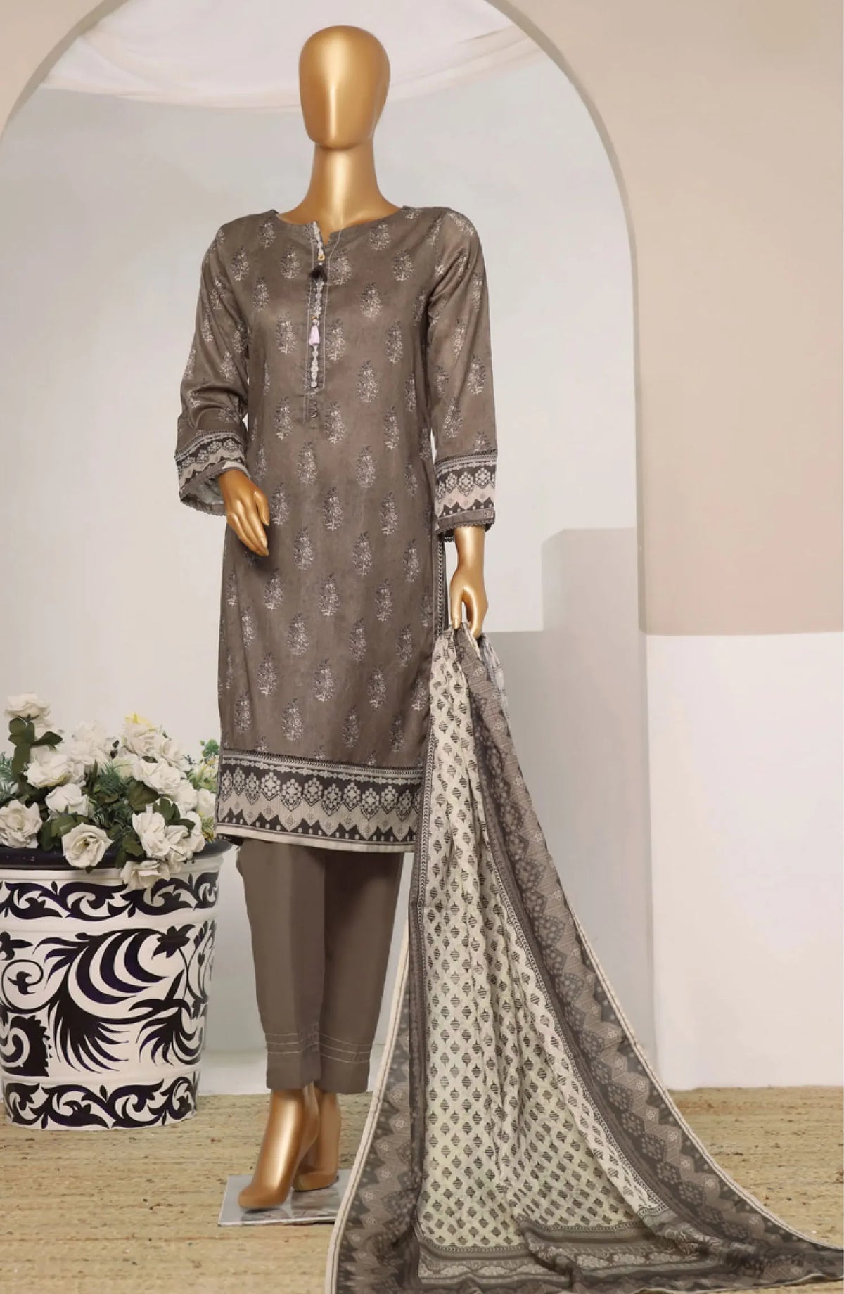 HZ RTW Rozaana Prints Zarri Printed Dupatta Collection - PZD 708 Fawn Brown