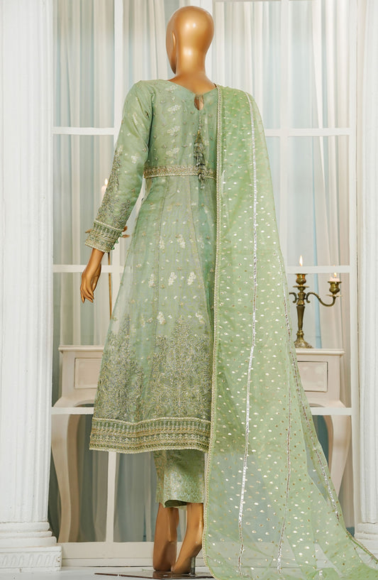 Jashn by HZ Textile Embroidered Zarri Net Stitched 3 Piece Suit - HZK-206 Zinc - HZ25JFF - Green - Wedding Collection