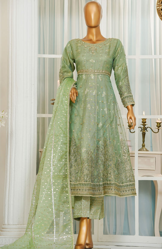 Jashn by HZ Textile Embroidered Zarri Net Stitched 3 Piece Suit - HZK-206 Zinc - HZ25JFF - Green - Wedding Collection